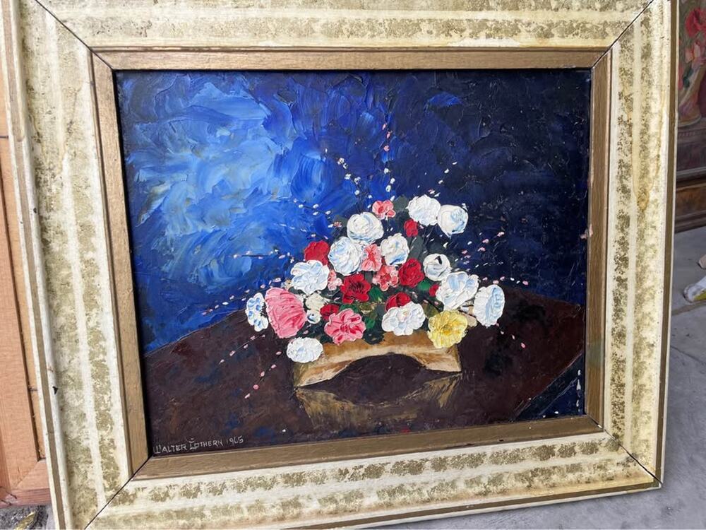 Pair of Vintage 1960s Mid-Century Original Floral Oil Imposto Paintings - Framed